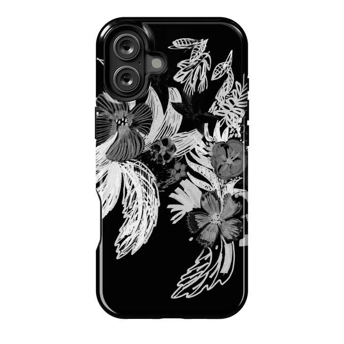 iPhone 16 Plus StrongFit Black and white marker sketched flowers by Oana 