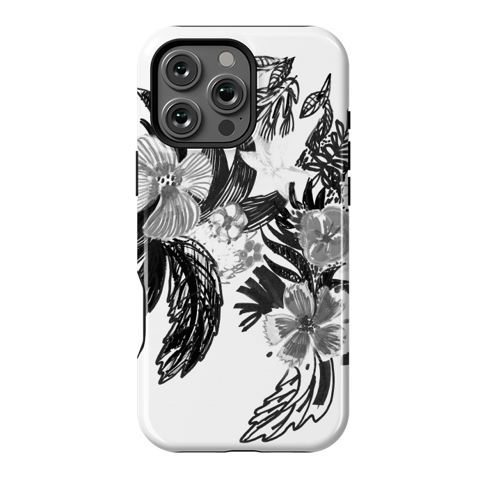 iPhone 16 Pro Max StrongFit Black ink sketched flowers by Oana 