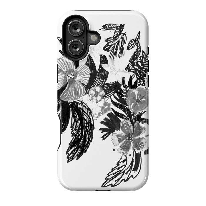 iPhone 16 Plus StrongFit Black ink sketched flowers by Oana 