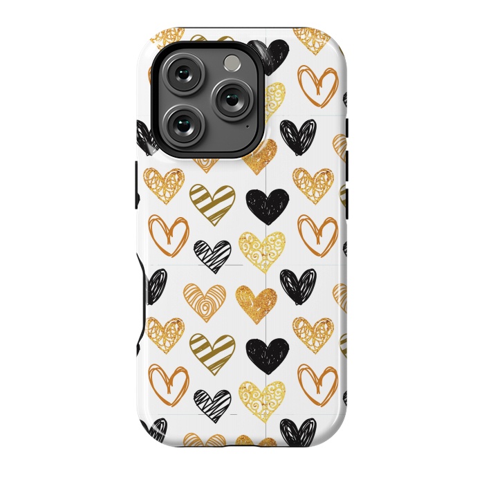 iPhone 16 Pro StrongFit BLACK GOLDEN HEARTS PATTERN by MALLIKA