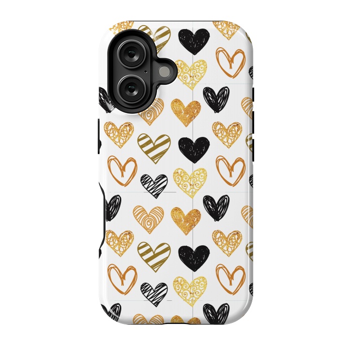 iPhone 16 StrongFit BLACK GOLDEN HEARTS PATTERN by MALLIKA