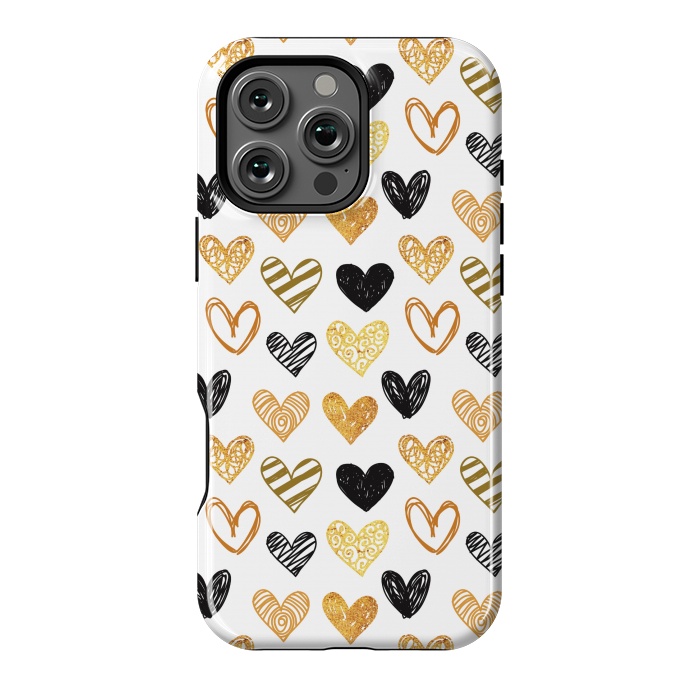 iPhone 16 Pro Max StrongFit BLACK GOLDEN HEARTS PATTERN by MALLIKA