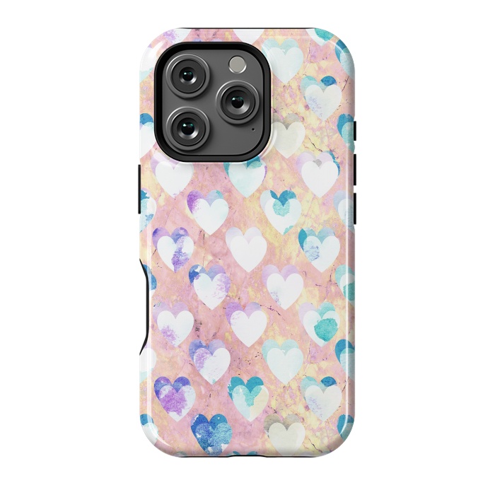 iPhone 16 Pro StrongFit Pastel painted hearts on pink marble Valentine by Oana 