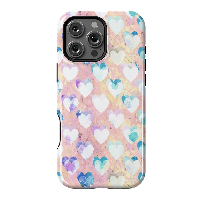 iPhone 16 Pro Max StrongFit Pastel painted hearts on pink marble Valentine by Oana 