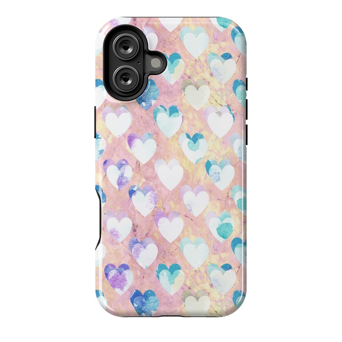 iPhone 16 Plus StrongFit Pastel painted hearts on pink marble Valentine by Oana 