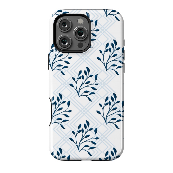 iPhone 16 Pro Max StrongFit checks leaf pattern blue by MALLIKA