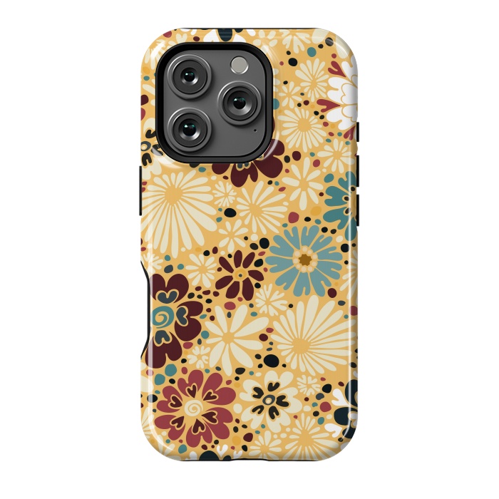 iPhone 16 Pro StrongFit 70s Valentine Flowers in Blue and Yellow by Paula Ohreen