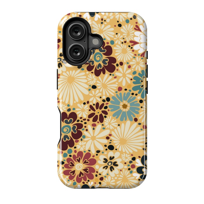 iPhone 16 StrongFit 70s Valentine Flowers in Blue and Yellow by Paula Ohreen