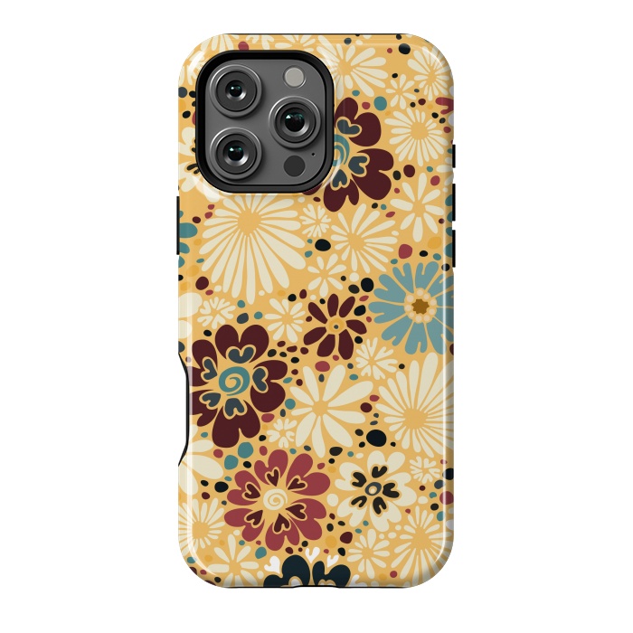 iPhone 16 Pro Max StrongFit 70s Valentine Flowers in Blue and Yellow by Paula Ohreen