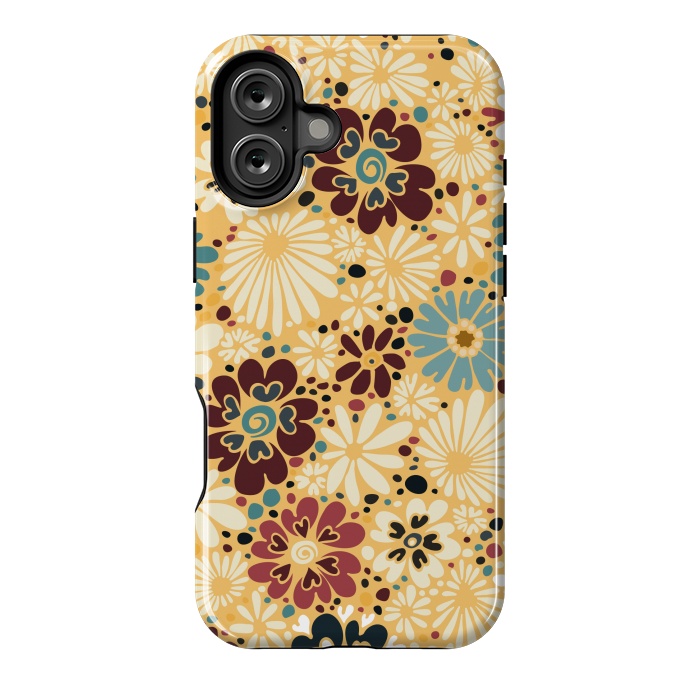 iPhone 16 Plus StrongFit 70s Valentine Flowers in Blue and Yellow by Paula Ohreen