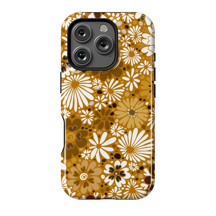 iPhone 16 Pro StrongFit 70s Valentine Flowers in Mustard and White by Paula Ohreen