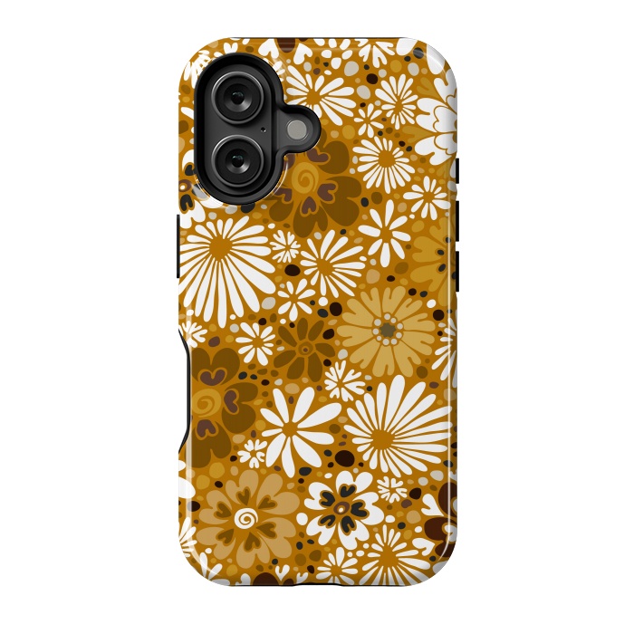 iPhone 16 StrongFit 70s Valentine Flowers in Mustard and White by Paula Ohreen