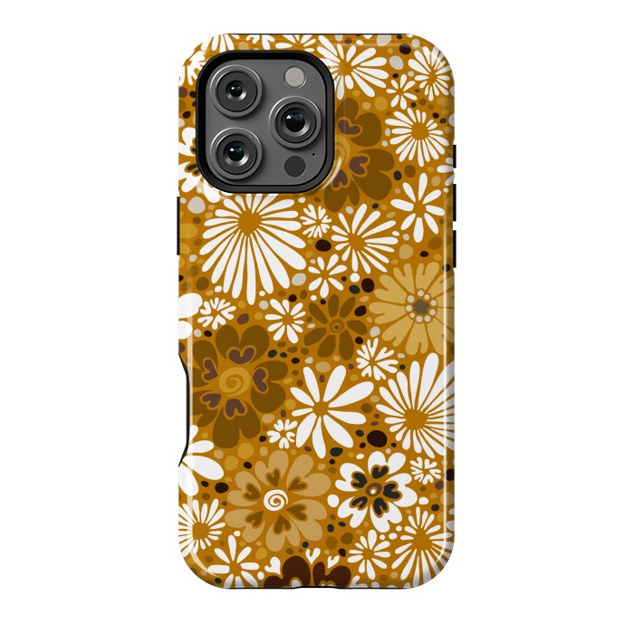 iPhone 16 Pro Max StrongFit 70s Valentine Flowers in Mustard and White by Paula Ohreen