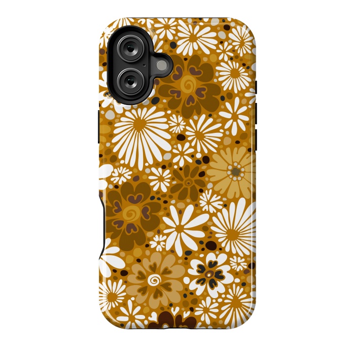 iPhone 16 Plus StrongFit 70s Valentine Flowers in Mustard and White by Paula Ohreen