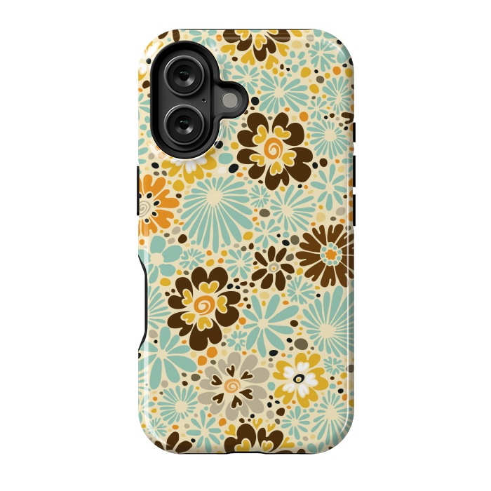 iPhone 16 StrongFit 70s Valentine Flowers in Orange, Brown and Blue by Paula Ohreen