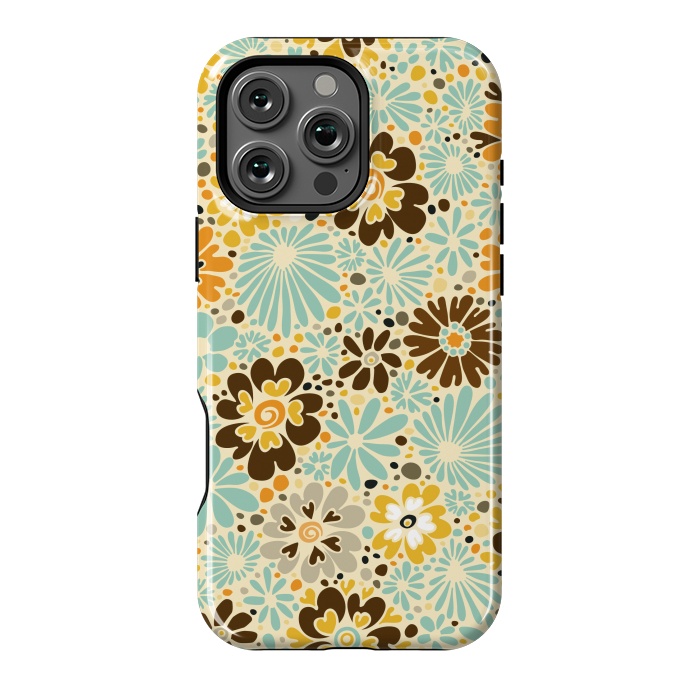 iPhone 16 Pro Max StrongFit 70s Valentine Flowers in Orange, Brown and Blue by Paula Ohreen