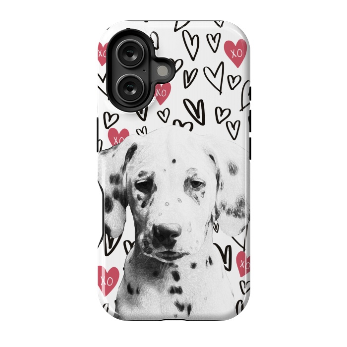 iPhone 16 StrongFit Cute Dalmatian and hearts Valentine's day by Oana 