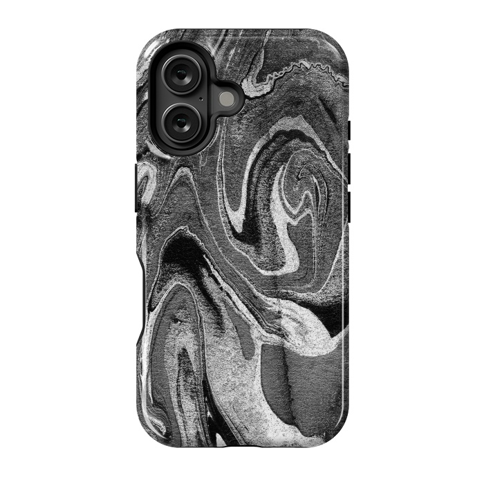 iPhone 16 StrongFit black grey liquid marble by Oana 