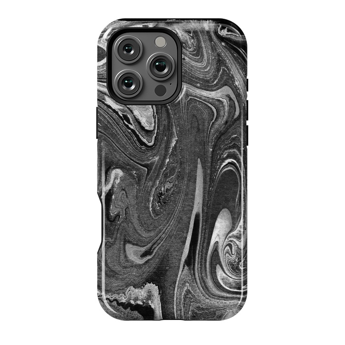 iPhone 16 Pro Max StrongFit black grey liquid marble by Oana 