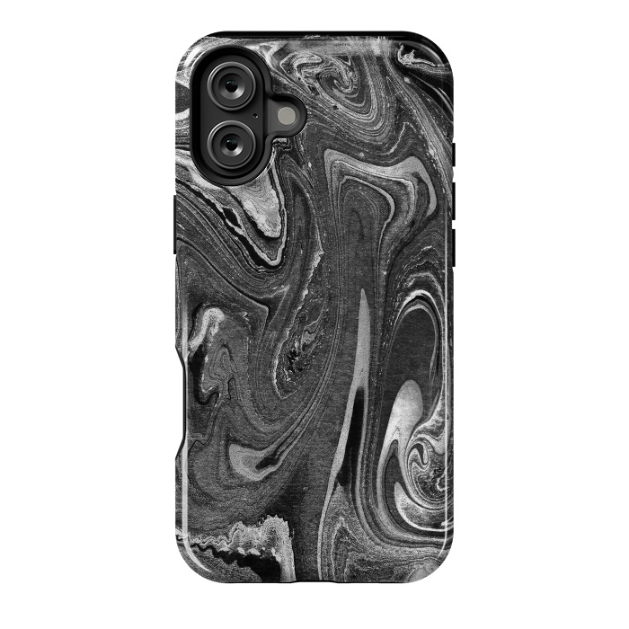 iPhone 16 Plus StrongFit black grey liquid marble by Oana 