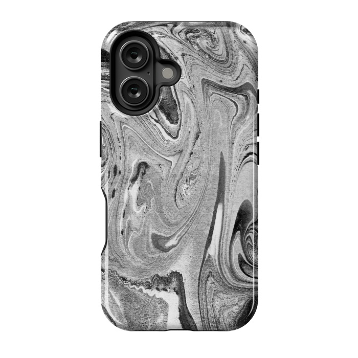 iPhone 16 StrongFit Monochrome liquid marble art swirls by Oana 