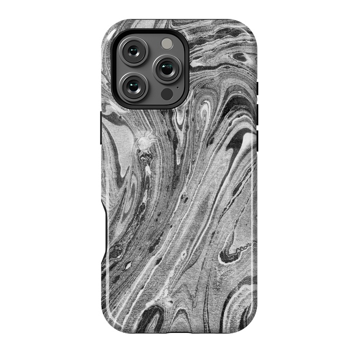 iPhone 16 Pro Max StrongFit Monochrome liquid marble art swirls by Oana 