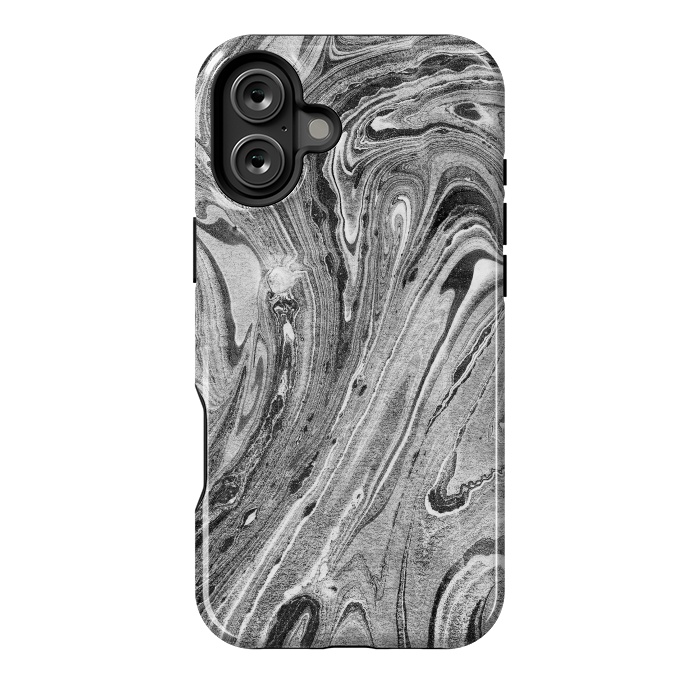 iPhone 16 Plus StrongFit Monochrome liquid marble art swirls by Oana 