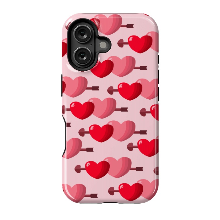 iPhone 16 StrongFit pink red hearts pattern by MALLIKA