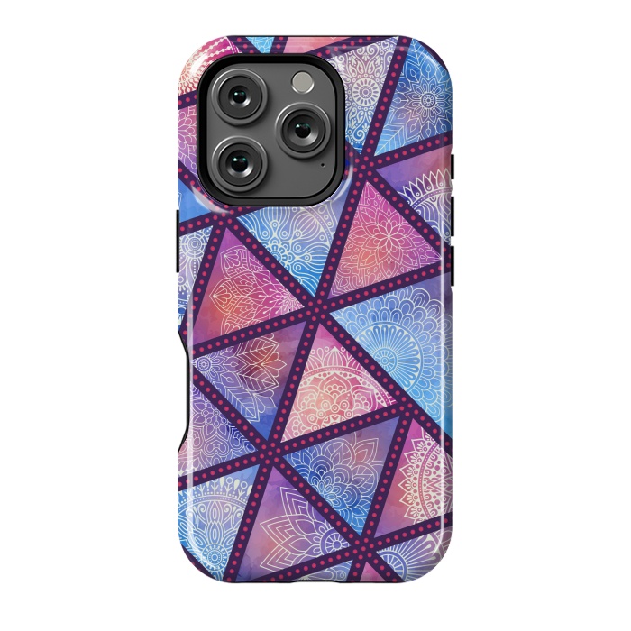 iPhone 16 Pro StrongFit triangle mandala pattern blue pink by MALLIKA