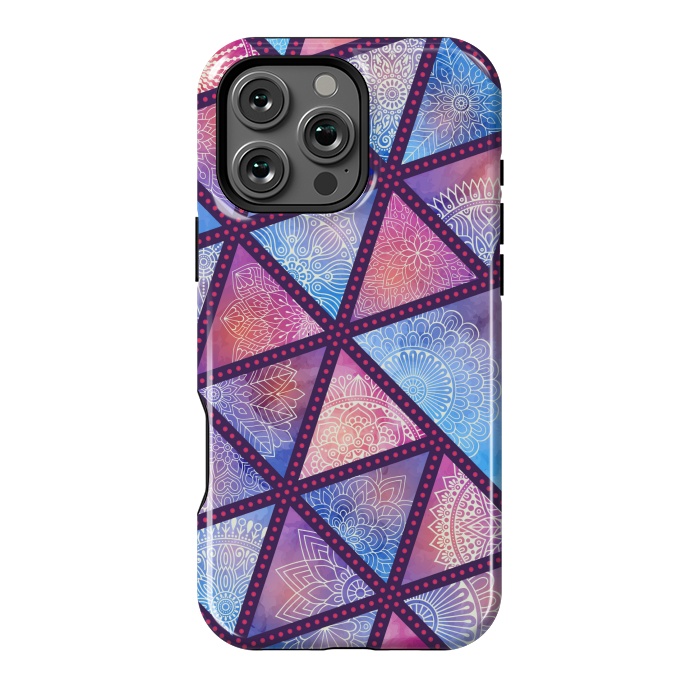 iPhone 16 Pro Max StrongFit triangle mandala pattern blue pink by MALLIKA