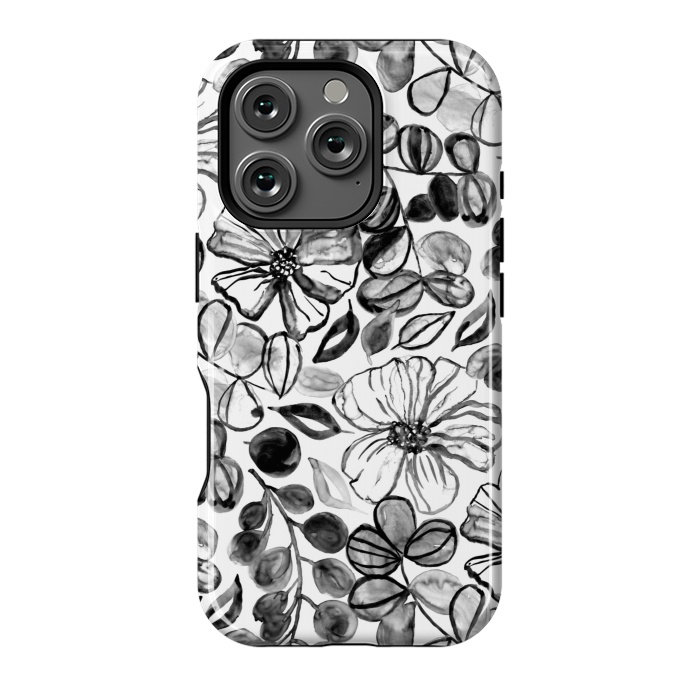 iPhone 16 Pro StrongFit Black & White Painted Floral  by Tigatiga