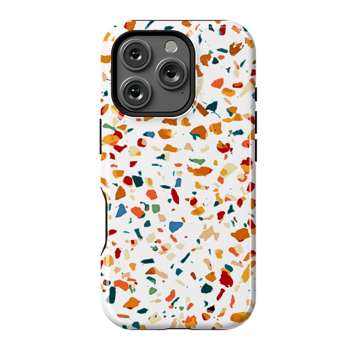 iPhone 16 Pro StrongFit Tan Terrazzo | Eclectic Quirky Confetti Painting | Celebration Colorful Boho Happy Party Graphic  by Uma Prabhakar Gokhale