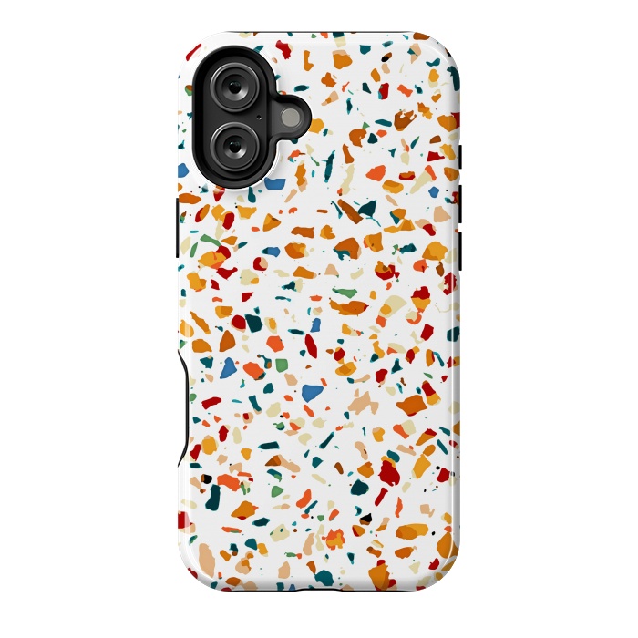 iPhone 16 Plus StrongFit Tan Terrazzo | Eclectic Quirky Confetti Painting | Celebration Colorful Boho Happy Party Graphic  by Uma Prabhakar Gokhale