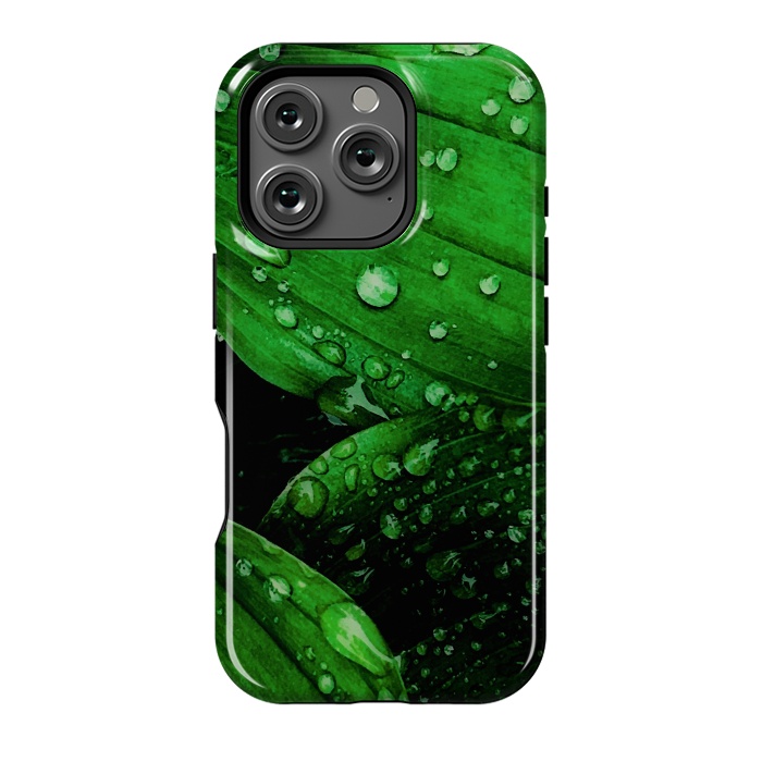 iPhone 16 Pro StrongFit green leaf with raindrops by haroulita