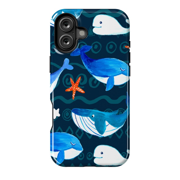 iPhone 16 Plus StrongFit watercolor whales by haroulita