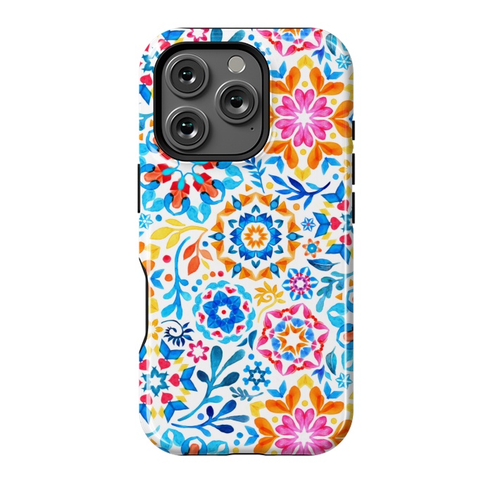 iPhone 16 Pro StrongFit Watercolor Kaleidoscope Floral - brights by Micklyn Le Feuvre