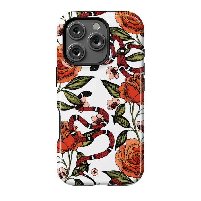 iPhone 16 Pro StrongFit Roses and snake. White pattern by Julia Badeeva