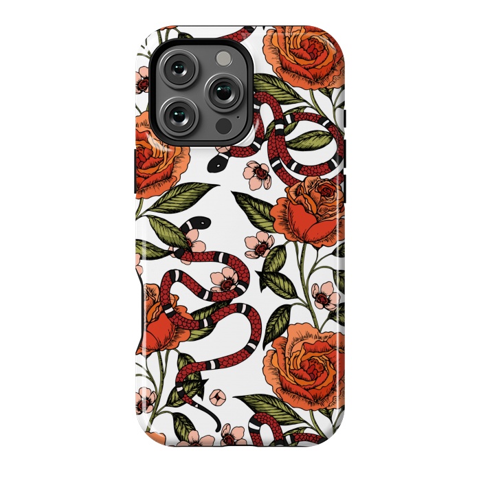 iPhone 16 Pro Max StrongFit Roses and snake. White pattern by Julia Badeeva