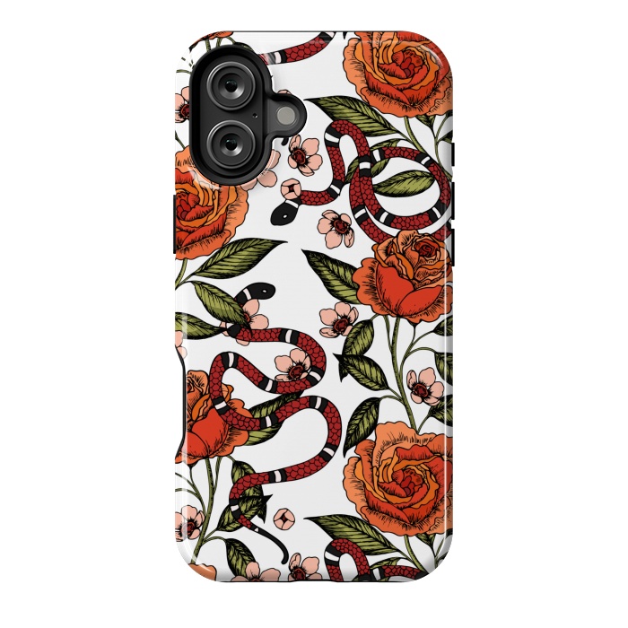 iPhone 16 Plus StrongFit Roses and snake. White pattern by Julia Badeeva