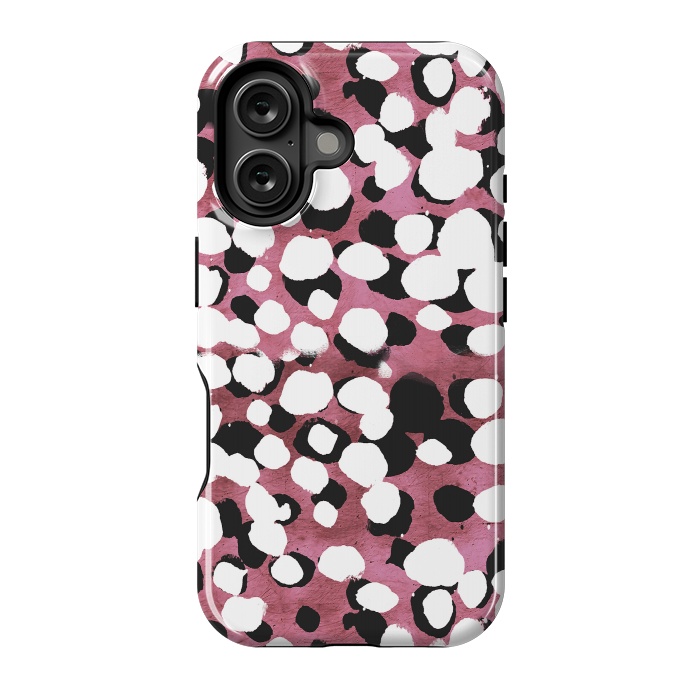 iPhone 16 StrongFit Ink spots on metallic pink stone by Oana 