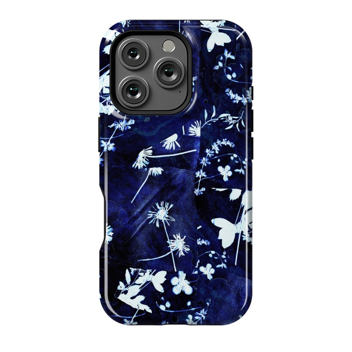 iPhone 16 Pro StrongFit Pressed flowers indigo cyanotype by Oana 