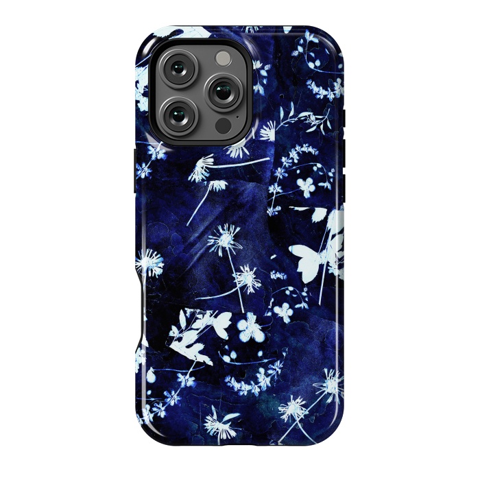 iPhone 16 Pro Max StrongFit Pressed flowers indigo cyanotype by Oana 