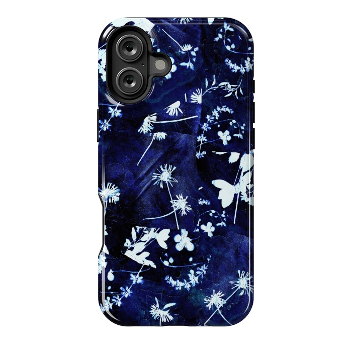 iPhone 16 Plus StrongFit Pressed flowers indigo cyanotype by Oana 