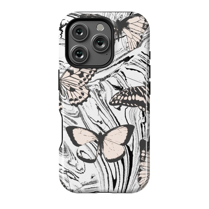 iPhone 16 Pro StrongFit Butterflies and black ink marble by Oana 