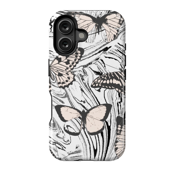 iPhone 16 StrongFit Butterflies and black ink marble by Oana 