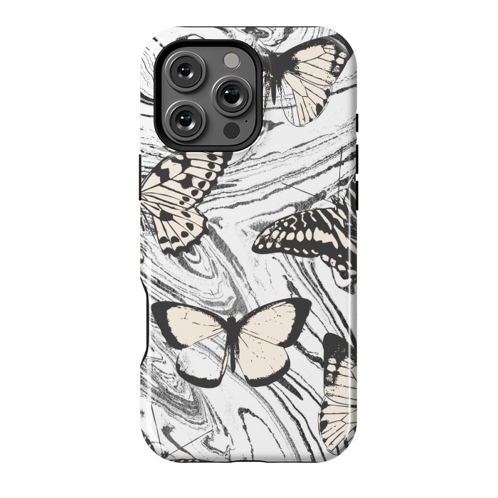 iPhone 16 Pro Max StrongFit Butterflies and black ink marble by Oana 