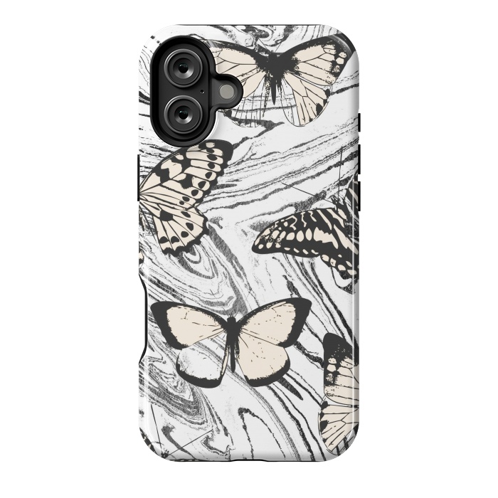 iPhone 16 Plus StrongFit Butterflies and black ink marble by Oana 