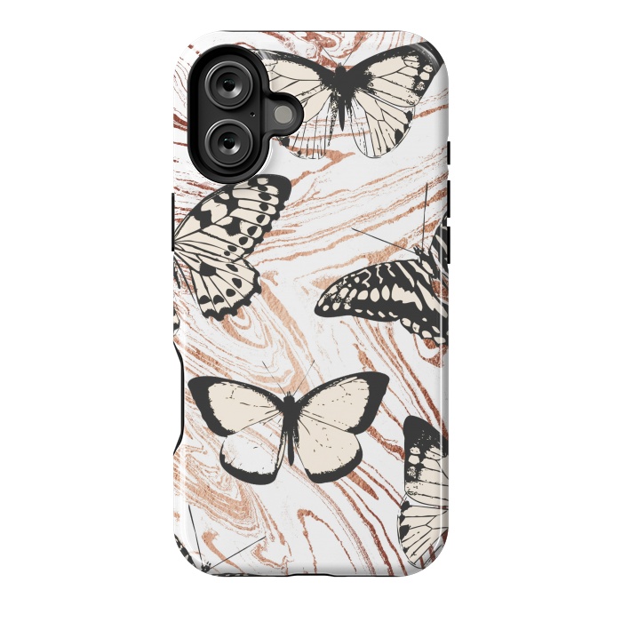 iPhone 16 Plus StrongFit Butterflies and gold painted marble by Oana 