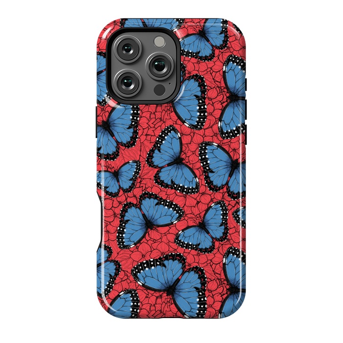 iPhone 16 Pro Max StrongFit Blue Morpho butterfly on red hydrangea by Katerina Kirilova