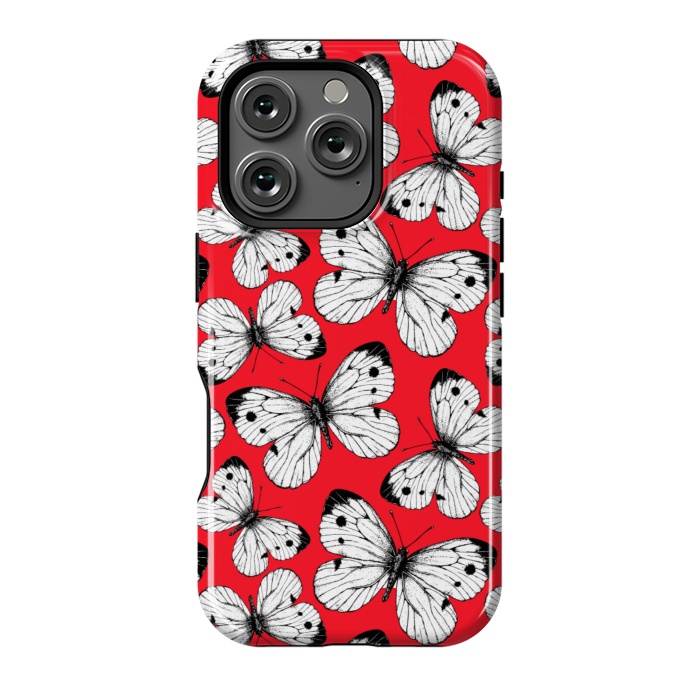 iPhone 16 Pro StrongFit Cabbage butterfly pattern on red by Katerina Kirilova